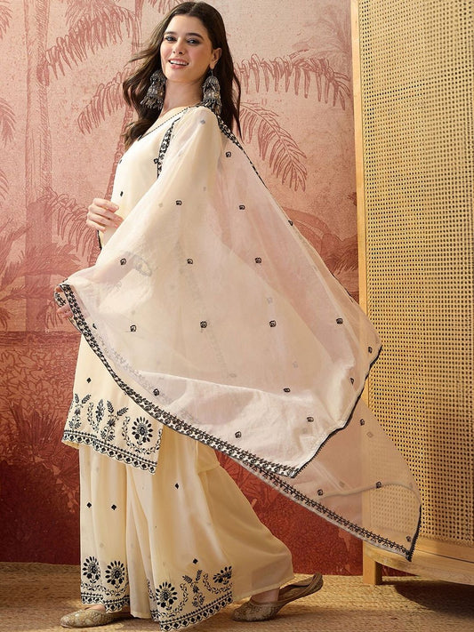 Dhiyona SN Embroidered Round Neck Kurta & Sharara Kurta Set