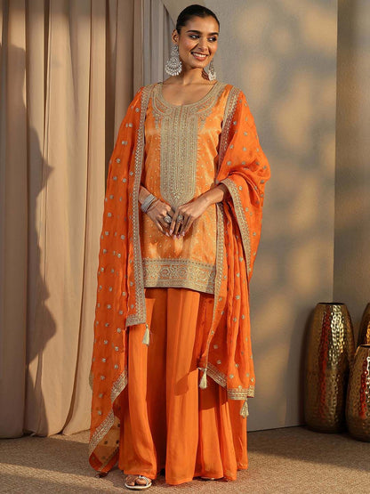 Dhiyona LL Women Ethnic Motifs Embroidered Regular Thread Work Kurta with Palazzos & With Dupatta