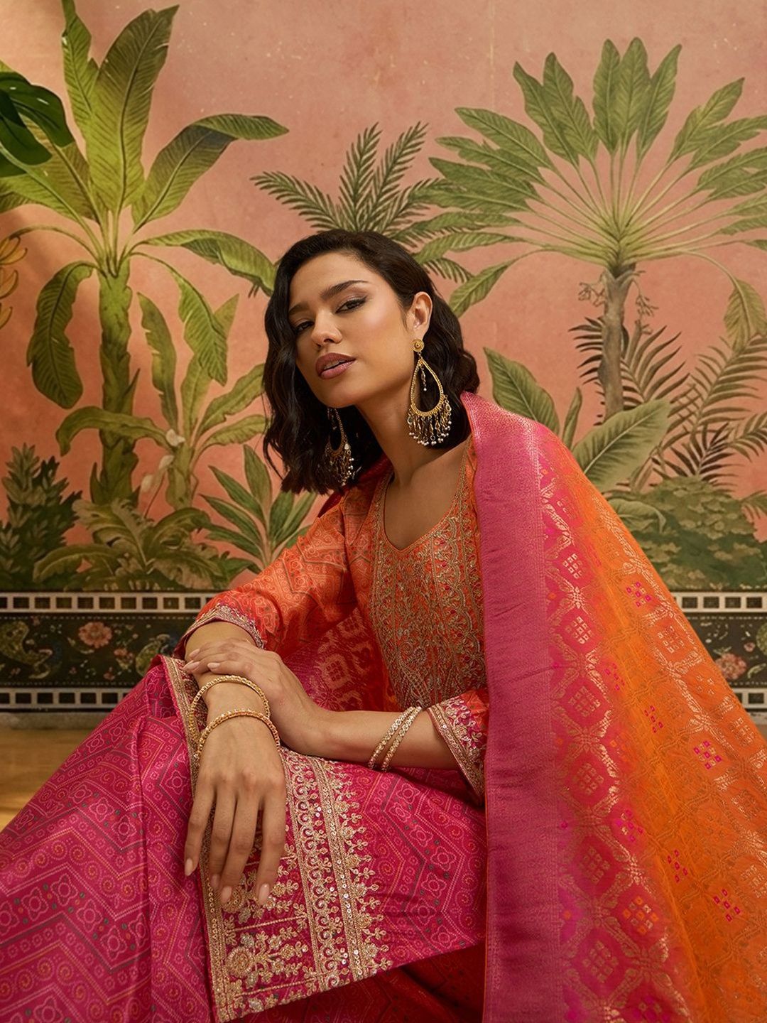 Dhiyona SN Embroidered Round Neck Kurta & Palazzos With Dupatta