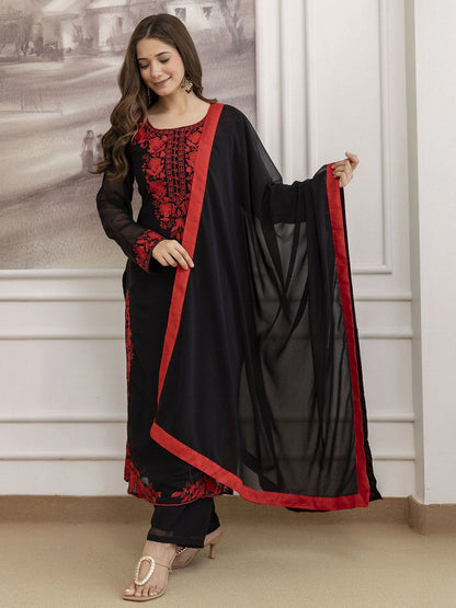 Dhiyona KL Women Ethnic Motifs Embroidered Regular Thread Work Kurta with Palazzos & With Dupatta