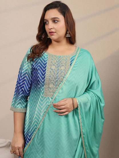 Dhiyona Women's Plus Size Printed Regular Kurta with Palazzos & With Dupatta