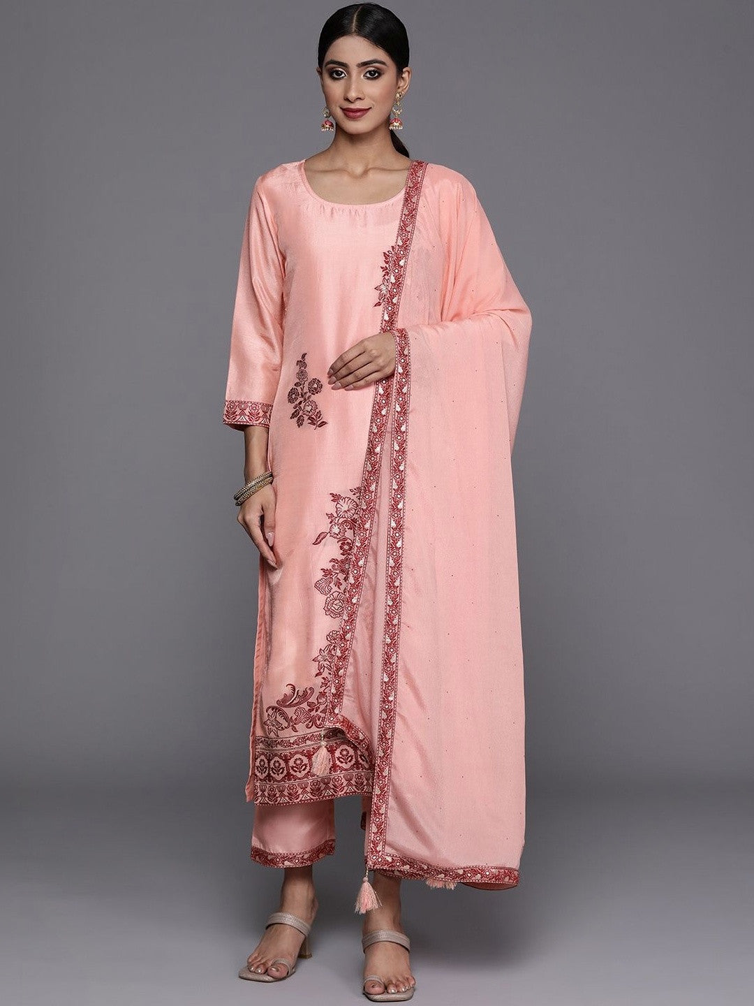 Women Ethnic Motifs Embroidered Regular Thread Work Kurta with Trousers & With Dupatta
