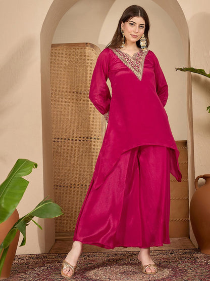 Dhiyona SN Embroidered Kurta & Palazzos with Dupatta Set