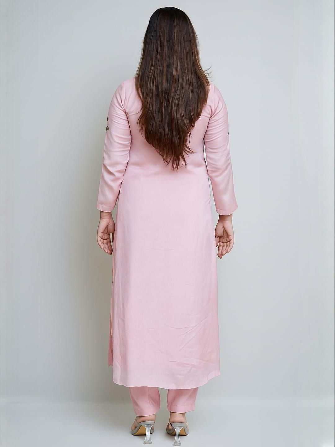Dhiyona KL Women Pink Silk Chiffon Printed Kurta Sets