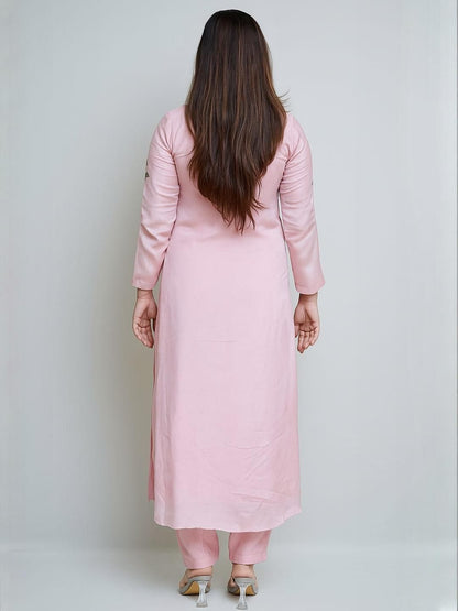 Dhiyona KL Women Pink Silk Chiffon Printed Kurta Sets