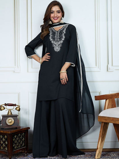Dhiyona HOP Embroidered V-Neck Kurti Sharara & Dupatta