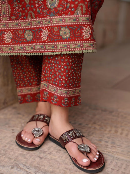 Dhiyona RR Women's Ethnic Motifs Printed Pleated Pure Cotton Kurta with Trousers & With Dupatta