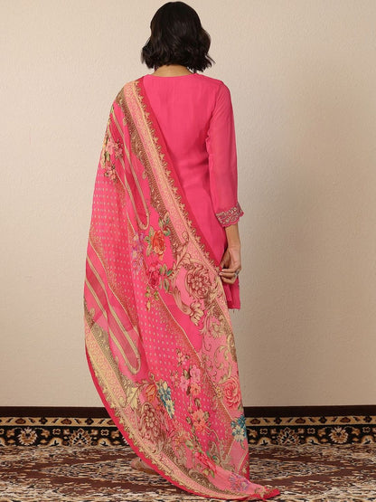 Dhiyona LL Ethnic Motifs Embroidered Thread Work Kurta With Palazzos & Dupatta