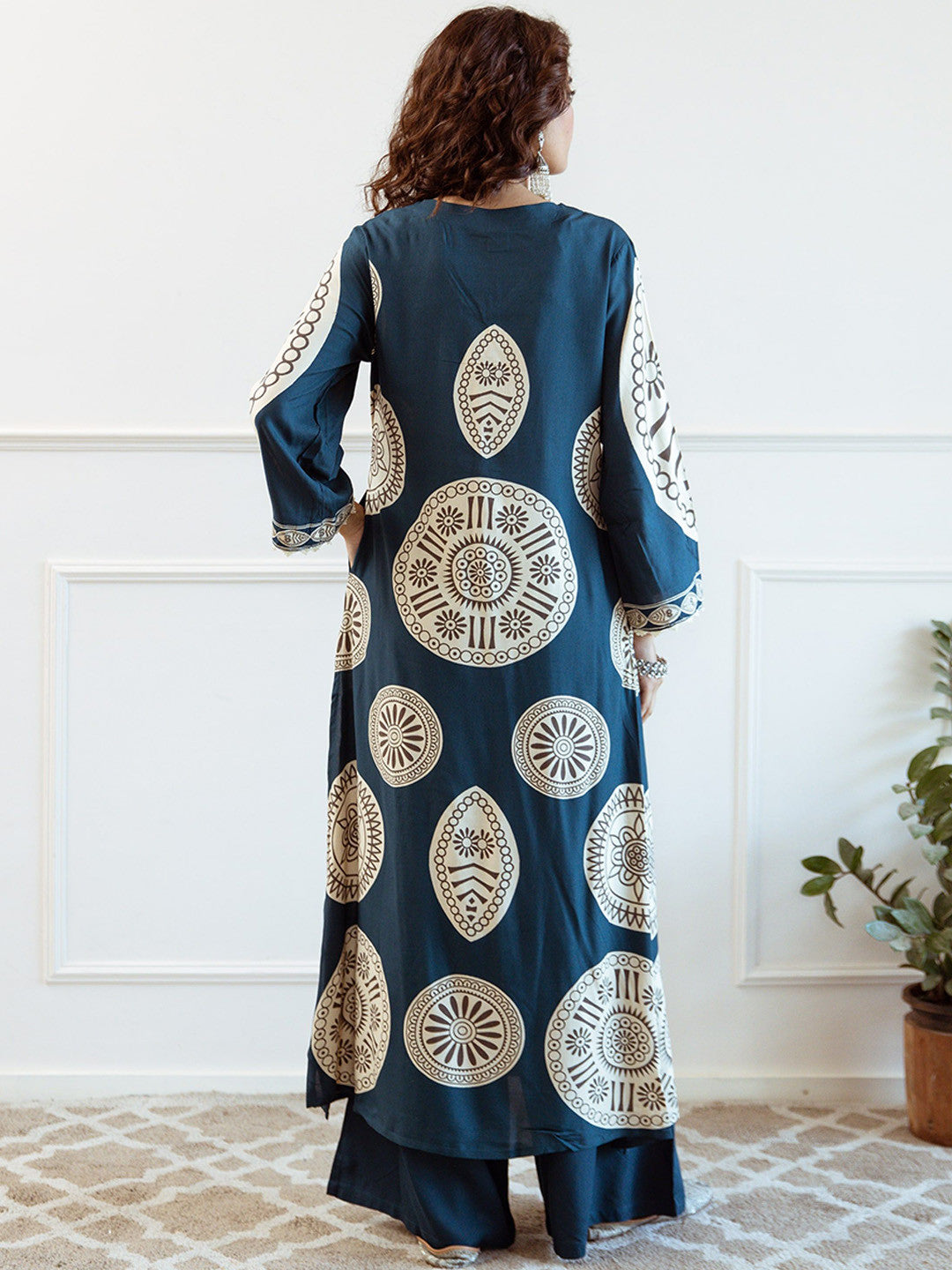 Printed With Embroidered Kurta With Palazzos