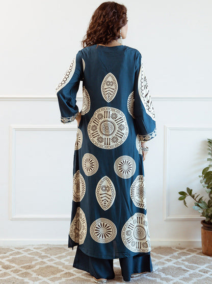 Printed With Embroidered Kurta With Palazzos