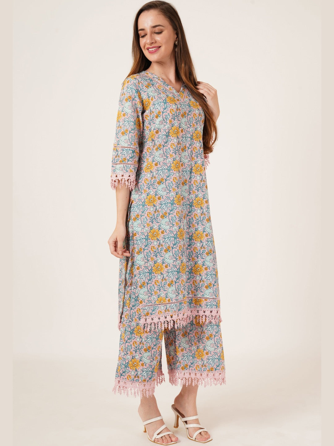 Women Floral Printed Regular Pure Cotton Kurta with Palazzos