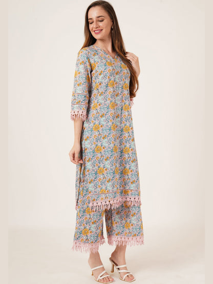 Women Floral Printed Regular Pure Cotton Kurta with Palazzos