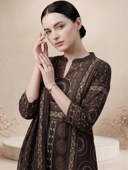 Women Ethnic Motifs Printed Regular Mirror Work Pure Cotton Kurta with Trousers & With Dupatta
