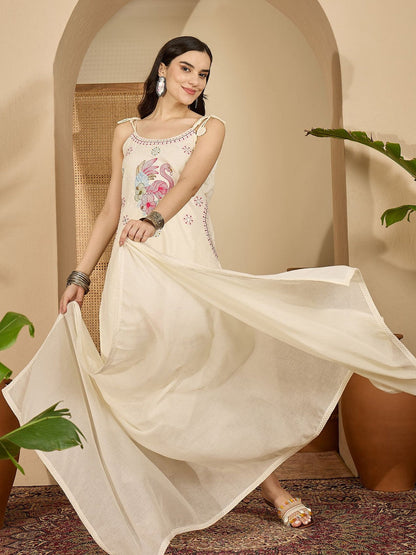 Women Ethnic Motifs Embroidered Regular Thread Work Pure Cotton Kurta with Trousers & With Dupatta