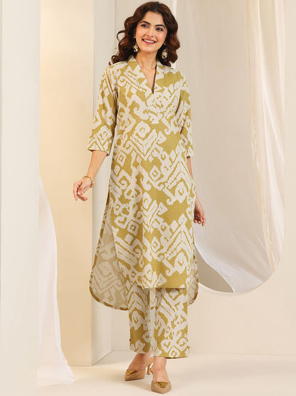 Abstract Printed V Neck Straight Kurta With Trousers