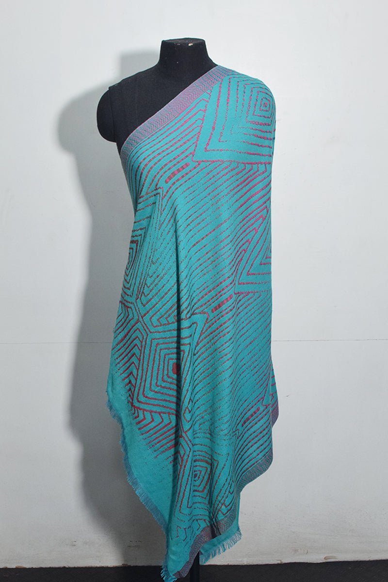 Women's Turquiose Pashmina Woven Jacquard Shawl