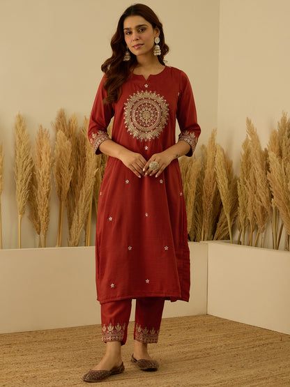 Dhiyona VV Eira Peach Women Kurta and Pant Dupatta Sets Silk Blend Fabrics with Embroidery Handwork