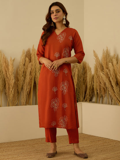 Dhiyona VV Tridha Rust Yoke Design Silk Blend Straight Suit With Dupatta