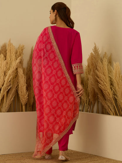 Dhiyona VV Prakriti Pink Kurta and Pant Dupatta Sets Silk Blend Fabrics with Embroidery