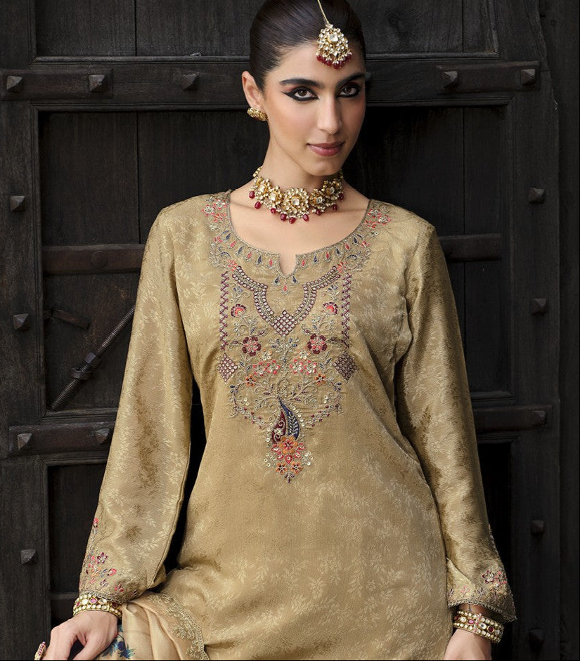 Mrinal Caramel full work heavy suit set