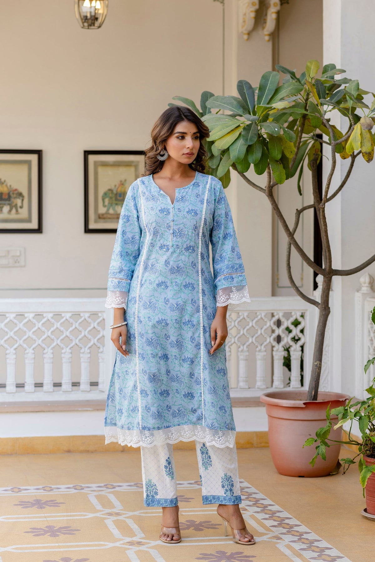 Samiha Sky Pure Cotton Suit Set