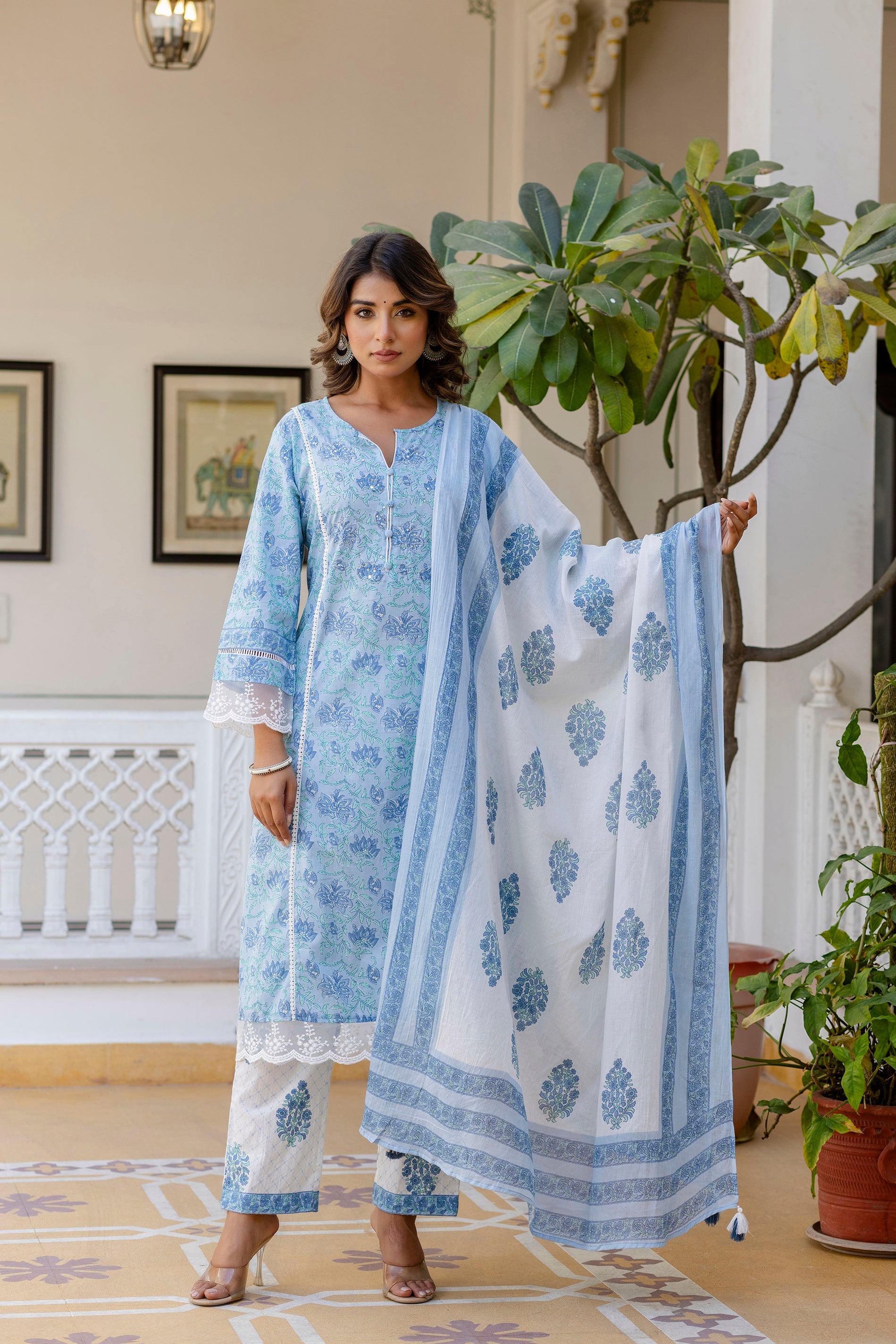 Samiha Sky Pure Cotton Suit Set