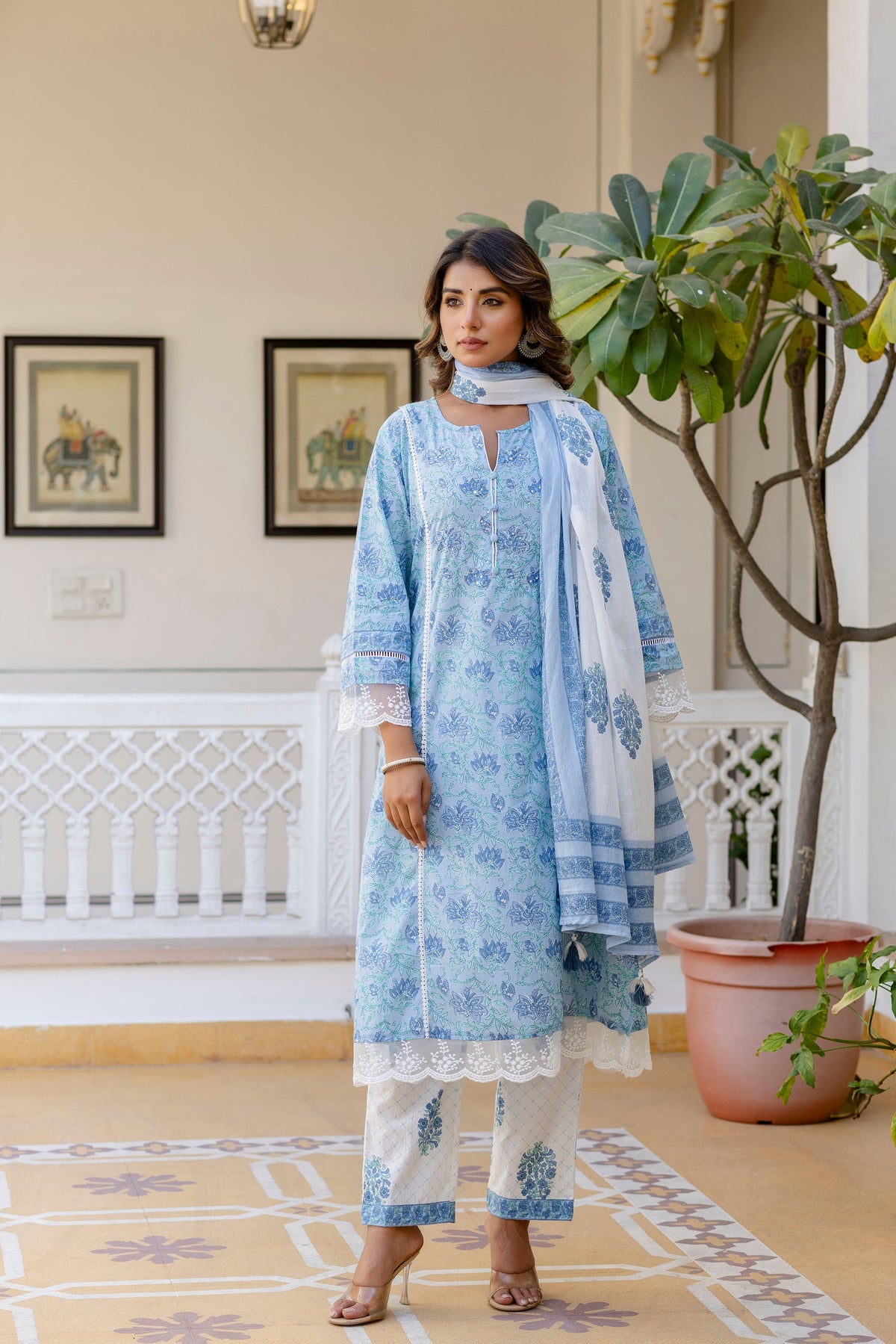 Samiha Sky Pure Cotton Suit Set