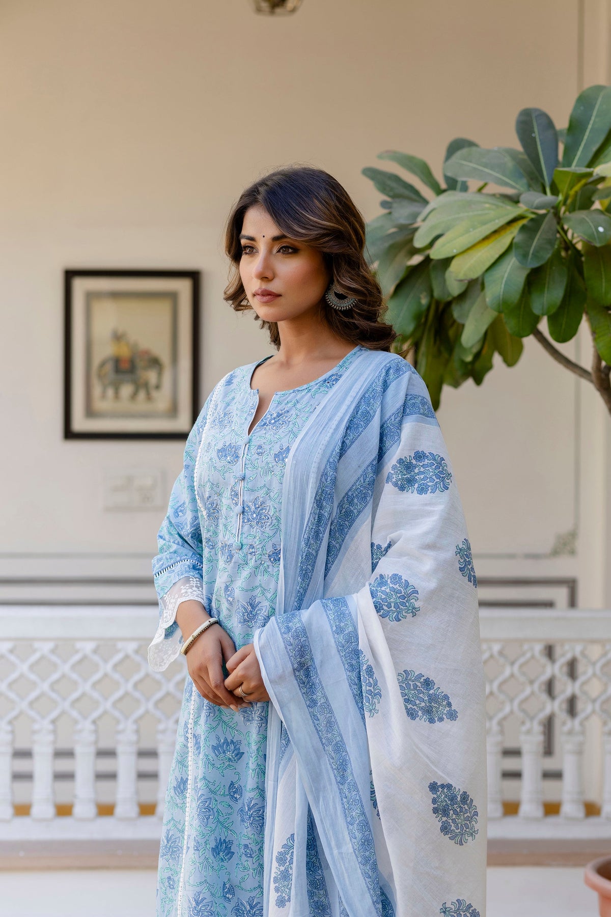 Samiha Sky Pure Cotton Suit Set