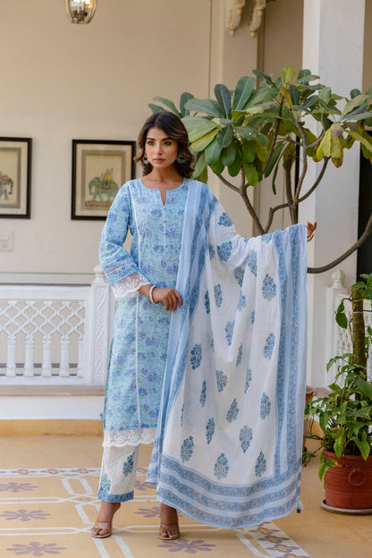 Samiha Sky Pure Cotton Suit Set
