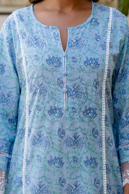 Samiha Sky Pure Cotton Suit Set
