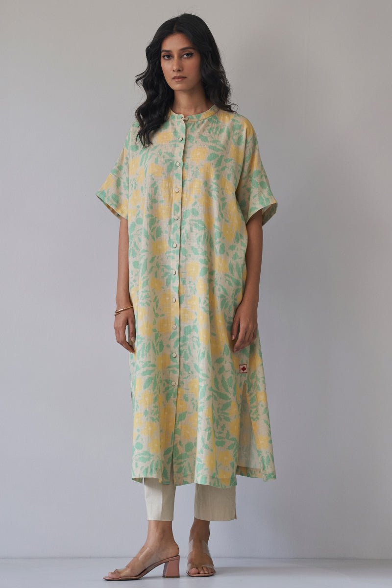 Women's Almond Milk and Green Cotton Linen Co-ord Set