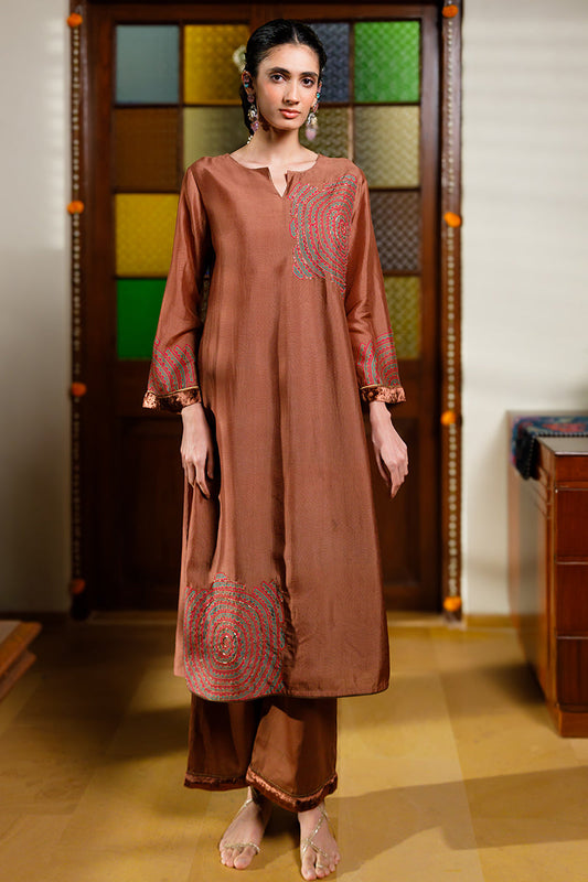 Women's Milk Chocolate Brown Raw Silk Co-ord Set