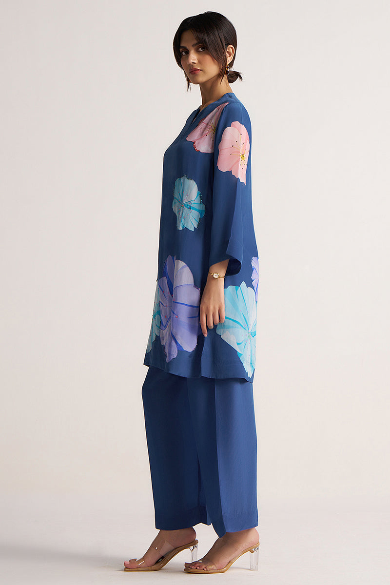 Women's Blue Flower Print Co-ord Set