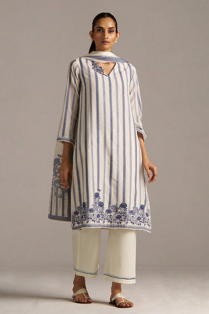 Dhiyona GF Women's Off-White And Blue Woven-Chanderi Kurta Set