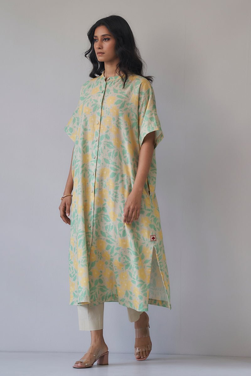 Women's Almond Milk and Green Cotton Linen Co-ord Set