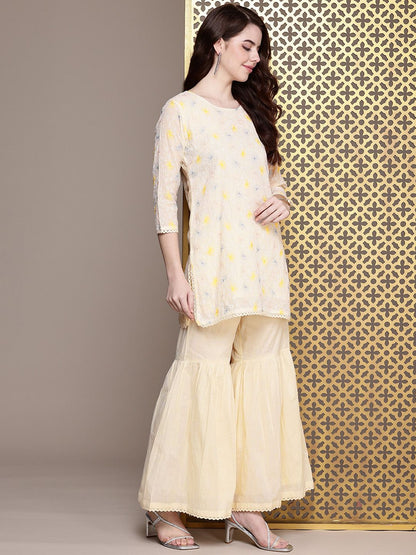 Dhiyona HOP Women Ethnic Motifs Embroidered Jashn Kurti with Sharara & Dupatta