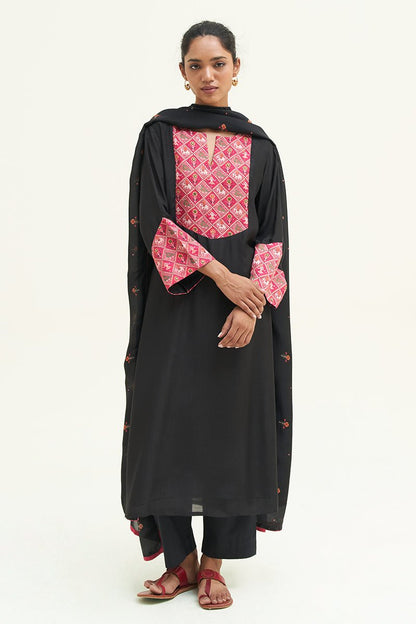 Women's Black Bermberg Silk Salwar Suit With Patola Patch Work