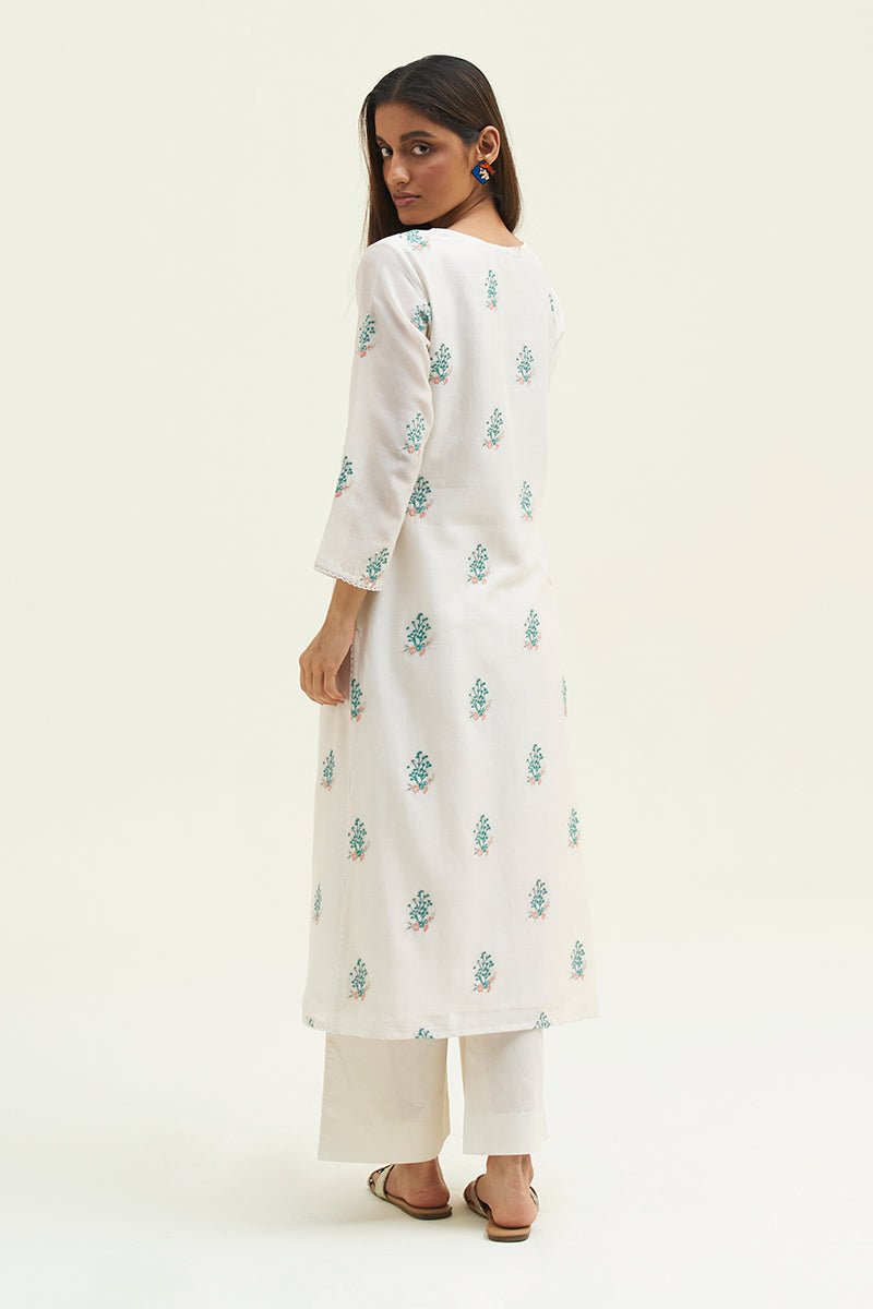 Women's Off White Cotton Chanderi Embroidered Co-ord Set