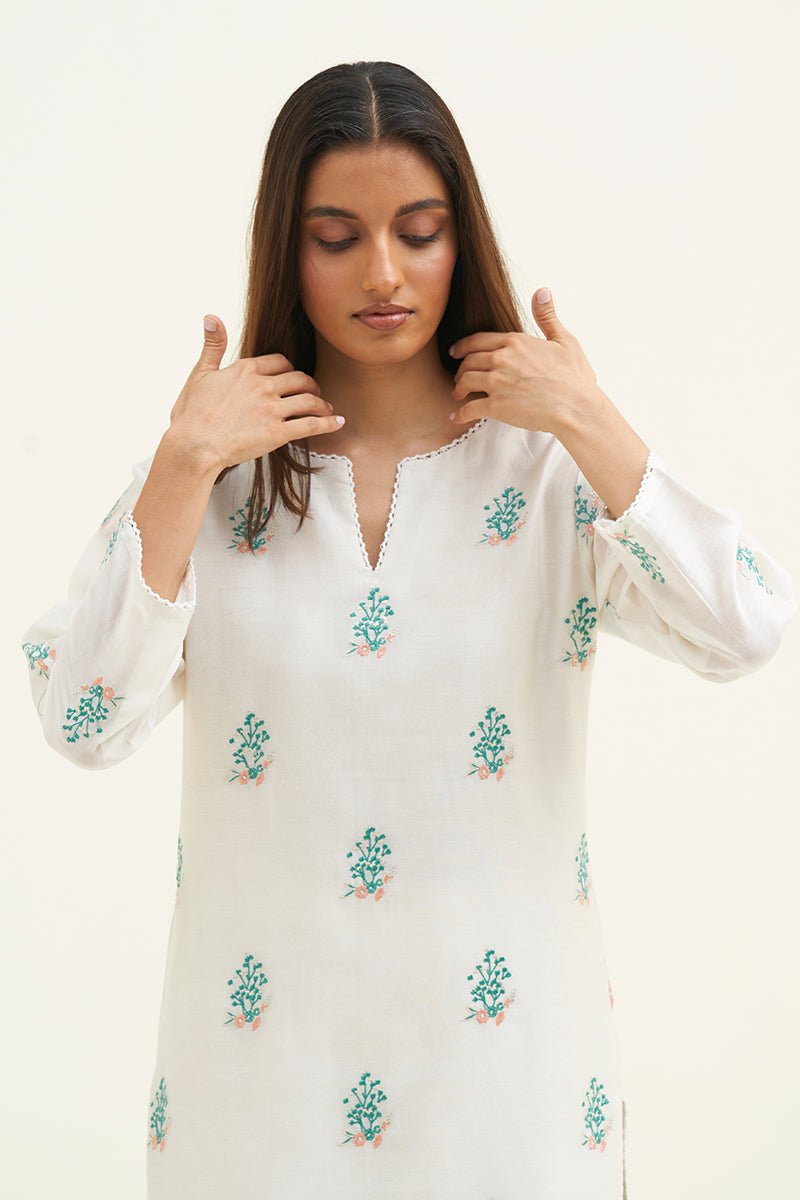 Women's Off White Cotton Chanderi Embroidered Co-ord Set