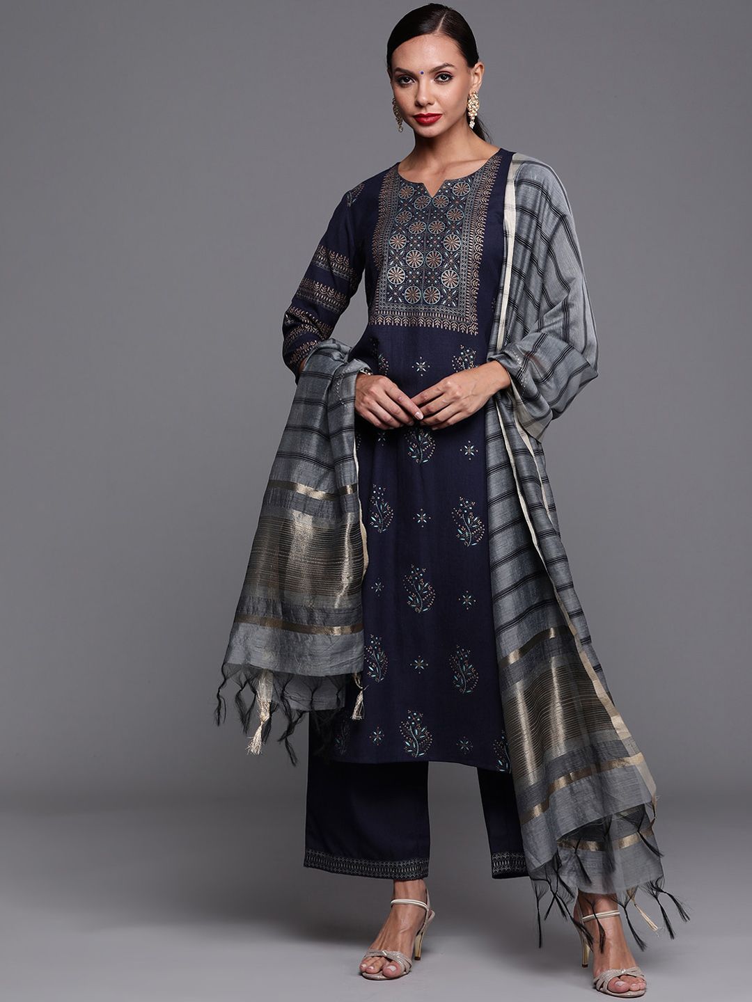 Dhiyona IE Ethnic Motifs Printed Kurta with Palazzos & Dupatta