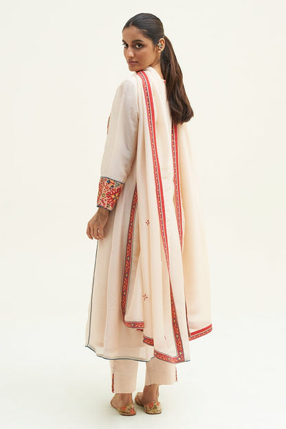 Women's Dew Beige Bemberg Silk Salwar Suit with Patola Patch Work