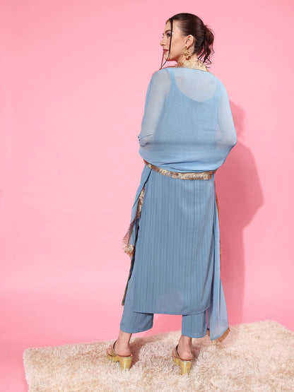 Blue Blue Sleeveless Kurta with Trouser and Dupatta