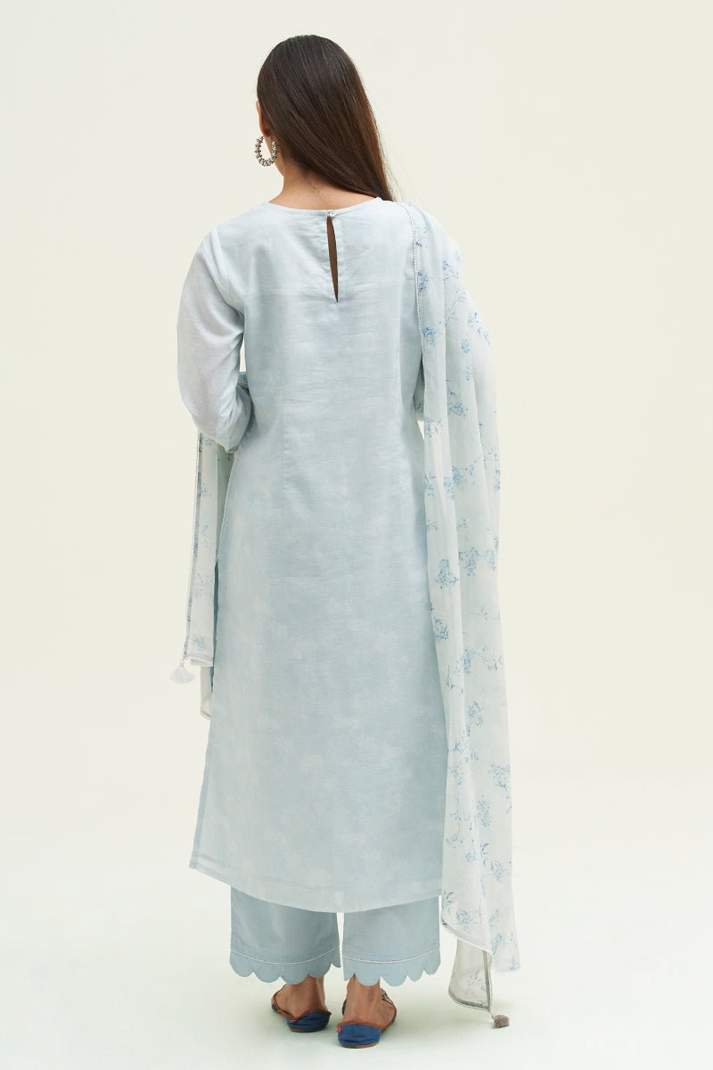 Women's Illusion Blue Cotton Linen Embroidered Salwar Suit