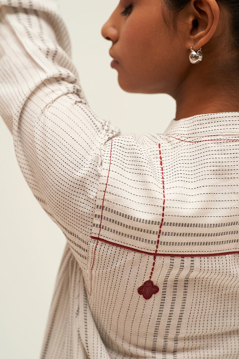 Women's White and Black Woven Co-ord Set