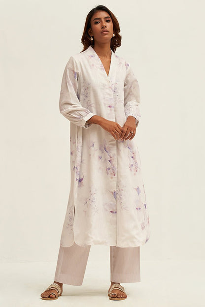 Women's Lily White and Fair Orchid Cotton Linen Co-ord Set