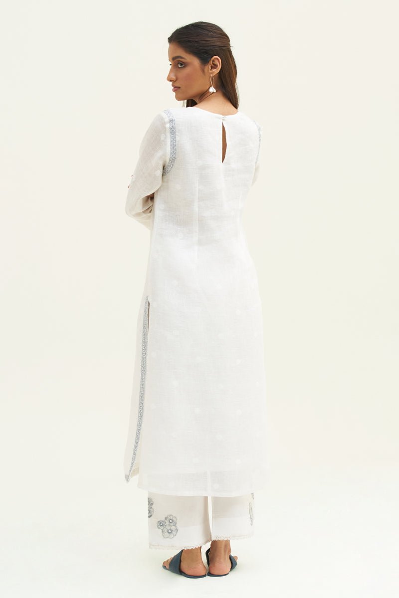 Women's White Linen Jacquard Co-ord Set