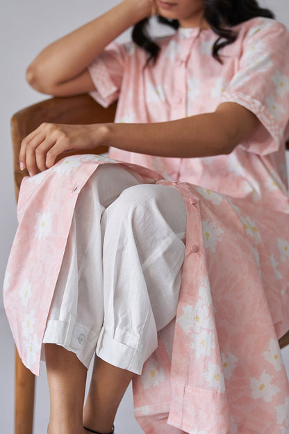 Women's Cloud Pink and White Cotton Co-ord Set