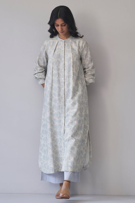 Women's Cream and Grey Violet Cotton Linen Co-ord Set