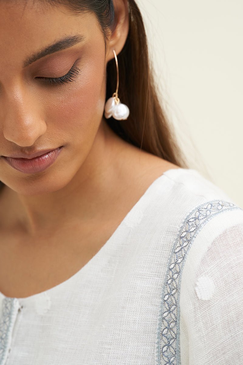 Women's White Linen Jacquard Co-ord Set