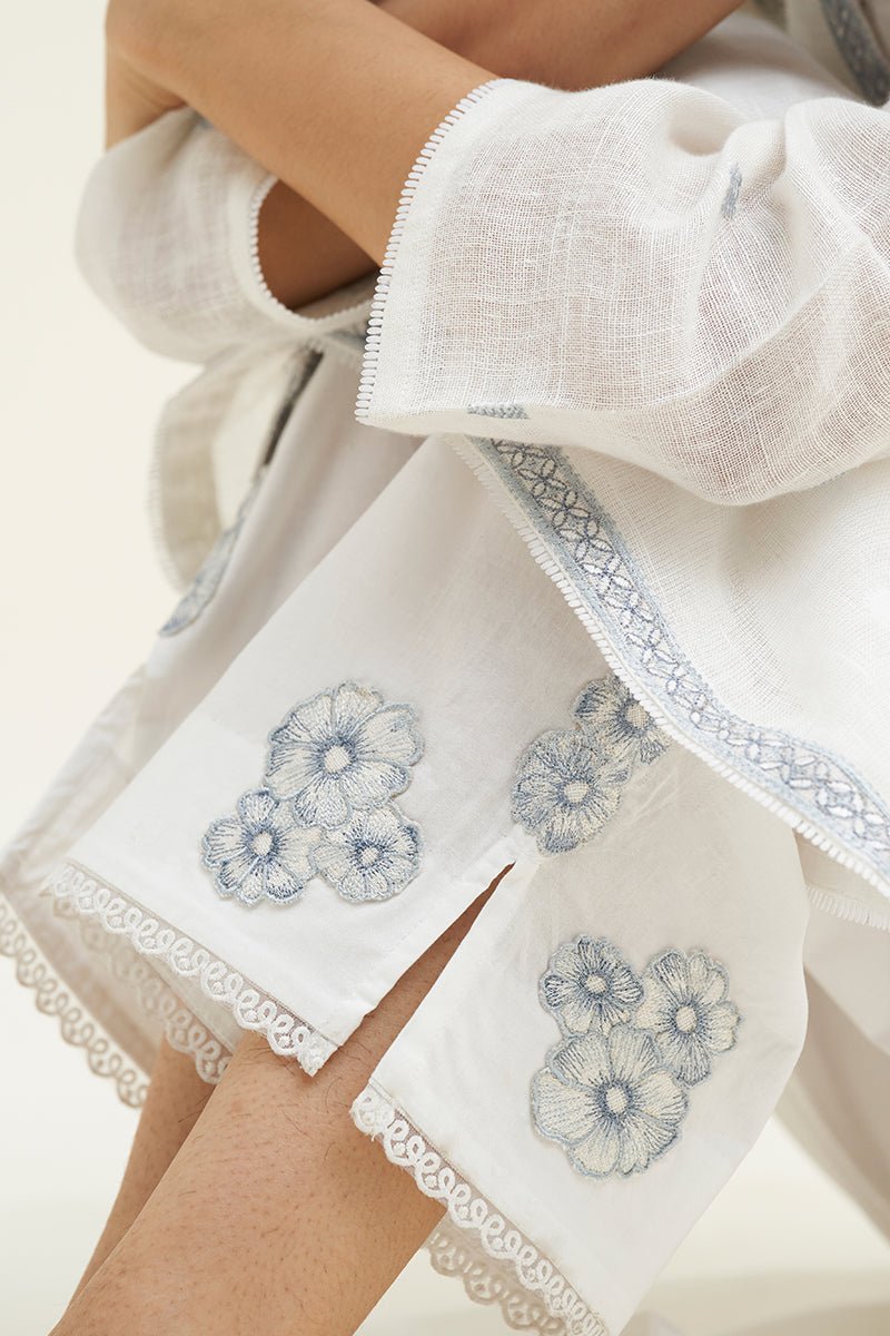 Women's White Linen Jacquard Co-ord Set